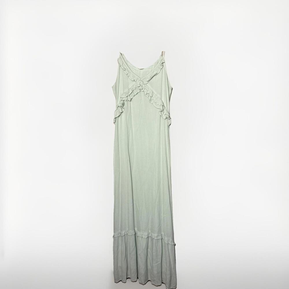 Sim & Sam Women’s Mint Green Maxi Dress Spaghetti Strap Ruffle Size Medium